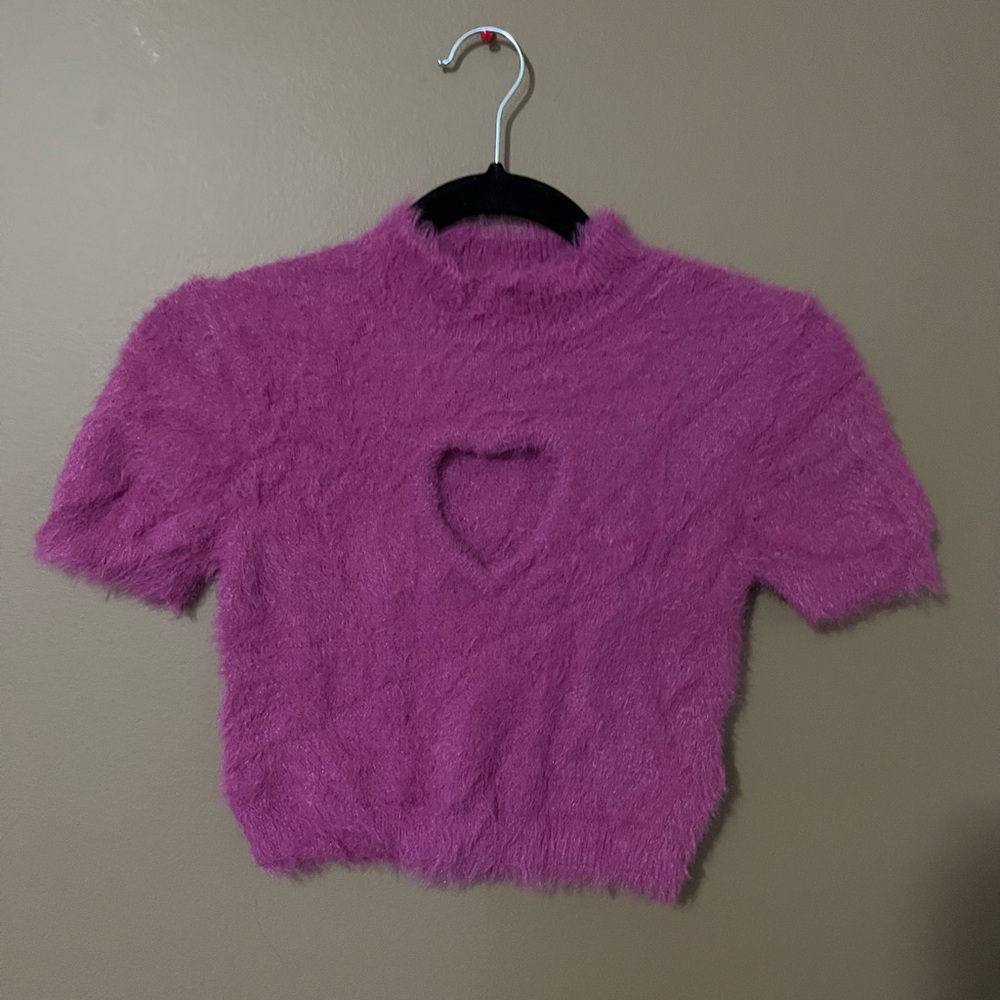 Pink heart cut out crop top